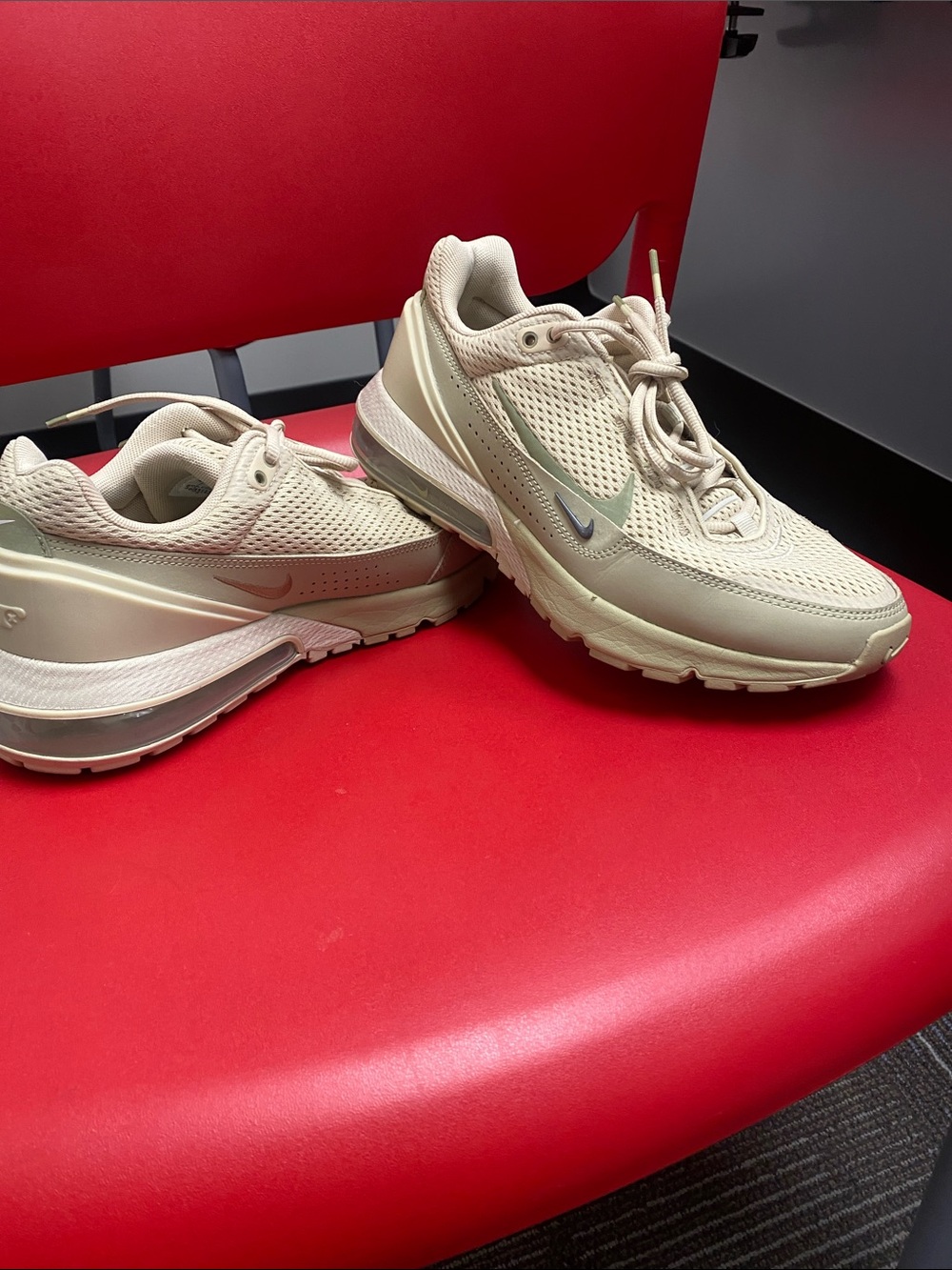 Nike Women’s Beige Mesh Sneakers with Silver Swoosh